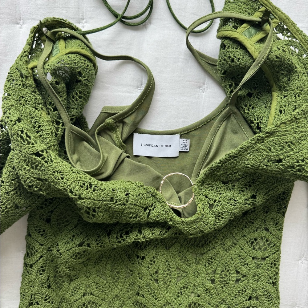 Significant Other 4 Green Crochet Imogen Maxi Dress Bell Sleeves - Picture 7 of 9